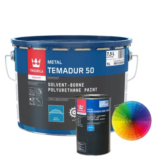 Półpołyskowa farba poliuretanowa do metalu Temadur 50 KPL 9 L